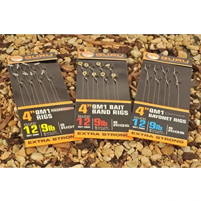 Image of Guru QM1 15&quot; Feeder Fishing Rigs On EVA Spool W/ Bait Bands: 18