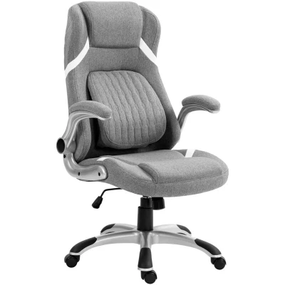 Image of Vinsetto High Back Executive Office Chair, Fabric Desk Chair with Flip up Armrests, Adjustable Lumbar Support and Tilt Function, Grey