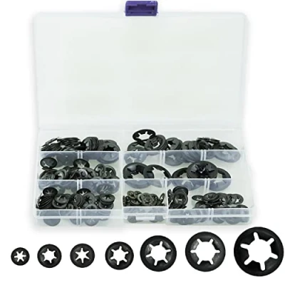 Image of 340 Pcs Starlock Washers, Internal Tooth Push On Locking Quick Speed Clips Fasteners Black Fixed Lock Washers Assortment Kit M3/M4/M5/M6/M8/M10/M12