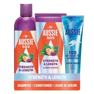 Image of Aussie Strength And Length Shampoo Conditioner Set, Hydrates Strengthens Long, Weak Hair, Nourishes Fragile Hair To Help Prevent Split Ends Breakage From Styling Damage