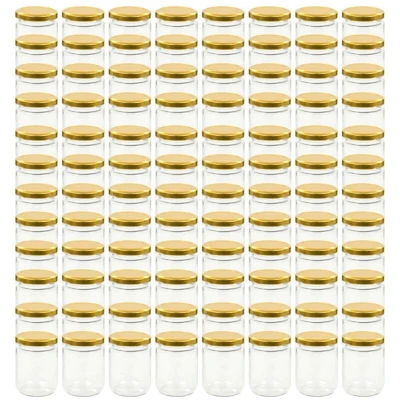 Image of vidaXL Glass Jam Jars with Gold Lid 96 pcs 230 ml