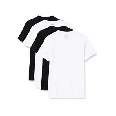 Image of Athena Men&#039;s Promo Tea Shirt Coton Organic Undershirt, Multicoloured (Blanc/Blanc/Noir/Noir 9050), L (Pack of 4)