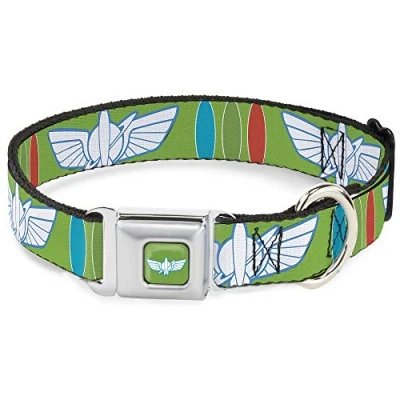 Image of Dog Collar Seatbelt Buckle Toy Story Buzz Lightyear Bounding Space Ranger Logo Buttons 15 to 26 Inches 1.0 Inch Wide
