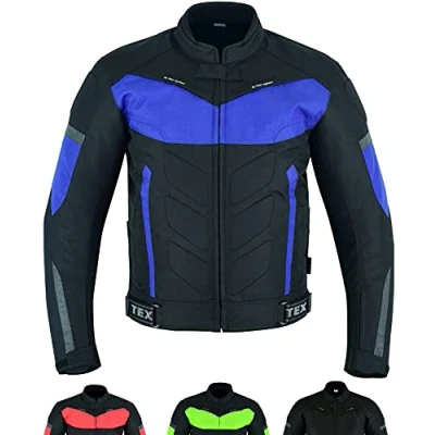 Image of Texpeed Mens Blue Motorcycle Motorbike Biker Waterproof Jacket With CE Armour (EN 1621 1) 5XL