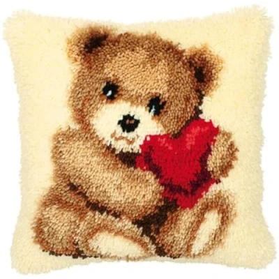 Image of Vervaco Teddy Latch Hook Cushion, Multi Colour