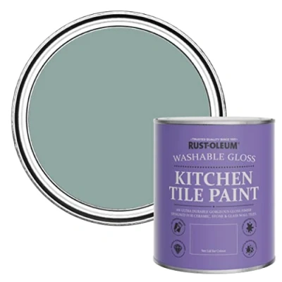 Image of Rust Oleum Blue Water Resistant Kitchen Tile Paint in Gloss Finish Gresham 750ml
