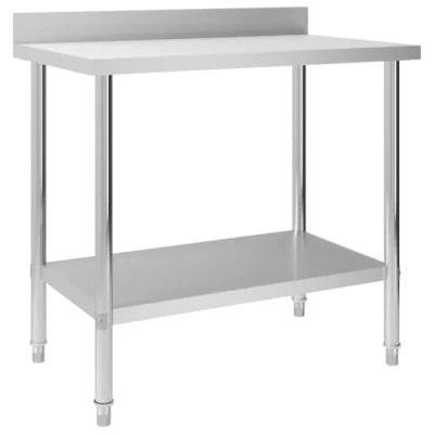 Image of vidaXL Stainless Steel Kitchen Work Table with Backsplash Commercial Grade Spacious Preparation and Storage Solution