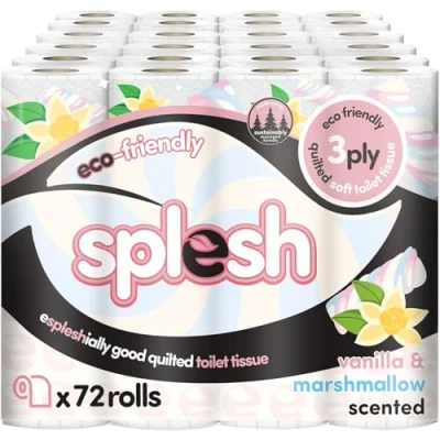 Image of Splesh by Cusheen 3 ply Toilet Roll Lavender Fragrance 72 Pack Soft, Quilted Bulk Tissue &amp; Loo Rolls Eco Friendly Sustainably Crafted in The UK