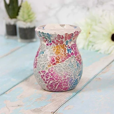 Image of Lesser &amp; Pavey Desire Aroma Glass Wax Melt Oil Warmer Mosaic Multi Colour Design Small 11cm High Single Item