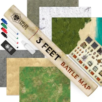 Image of Melee Mats DND Map Starter Kit for Dungeons &amp; Dragons Game 24 x 36&quot; 3 Pack Double Sided, Wet/Dry Erase Battle Terrain Grid Ultimate Tabletop Board Gaming Experience with Accessories