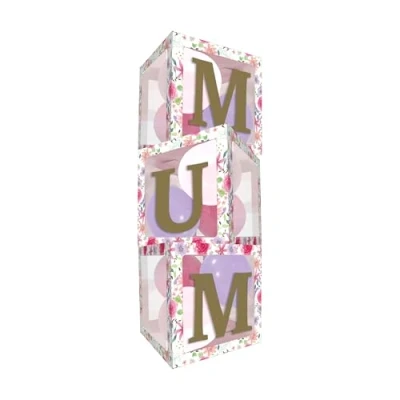 Image of Eurowrap Floral Mum Balloon Boxes Mother&#039;s Day Display Set with Design, Adhesive Letters &amp; 12 Balloons Perfect Party Decoration