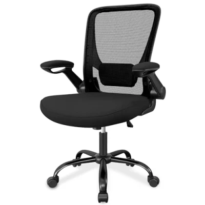 Image of ASAB Ergonomic Office Chair with Folding Padded Armrest Adjustable Height Settings Sturdy Steel Frame 360 Rolling Wheels Lumbar Support Computer Desk Gaming Drafting Home Bedroom (Black)