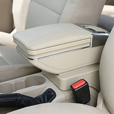 Image of AutoSunshine Leather Car Center Console Armrest Box Armrests Storage Compatible With Volkswagen Polo Mk4 (9N/9N3) 2002 2003 2004 2005 2006 2007 2008 2009