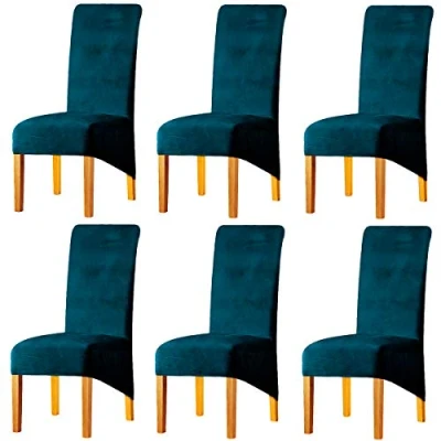 Image of LANSHENG High Back Dining Chair Covers Stretch Removable Washable Velvet Seat Slipcover for Room Kitchen Hotel Home Wedding Decor(Teal,Set of 6(XL))