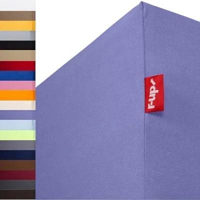 Image of r up Best Fitted Sheet 90 x 200 100 220 to 35 cm Height, Many Colours, 95% Cotton / 5% Elastane, 230 g/m², Oeko Tex, Stress Free, Also for High Mattresses (Purple)