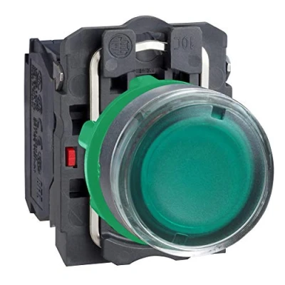 Image of Schneider Electric Harmony XB5 Illuminated Push Button Switch, Plastic, Spring Return, 1NO + 1NC, 230…240V AC, 22mm Mount, Flush Operator Profile, XB5AW33M5, Green