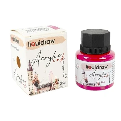 Image of Liquidraw Acrylic Inks for Artists 20 Colours Black White Available Waterproof Ink 35ml Professional Painting, Drawing, Paints, Art, Brushes, Paper, Board, Canvas, Fabric &amp; Wood (Pink)