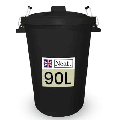 Image of Garden Bin 90L Outdoor Dustbins with Lids for Outside, Plastic Rubbish Bin, Black Bins, Waste Garden, Outside Bins Lids, Durable Ideal