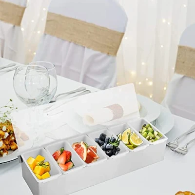 Image of Chabrias Ltd Condiment Dispenser 5 Compartment Stainless Steel Back Bar Pub Holder, Pot Ideal for Dispensing Cocktail Garnishes &amp; Ingredients