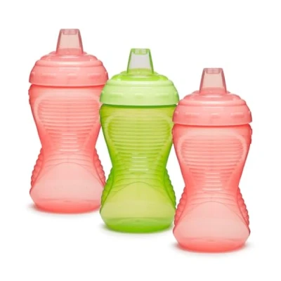 Image of Munchkin Mighty Grip Cups Trainer Toddler &amp; Baby Bottle BPA Free Non Spill Leakproof Weaning Cup from 9+ Months 10oz/296ml 3 Pack Pink Green