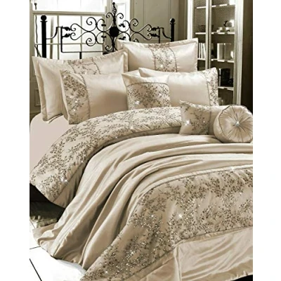 Image of EHD Gigi Embroidered Diamante Style Luxurious Matching Rectangular Filled Cushion (Mink, 30x50cm)