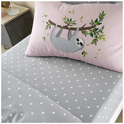 Image of GAVENO CAVAILIA Luxury Kids Choice Hanging Out Sloth Duvet Cover OR Premium Fitted Sheet Set for Boys &amp; Girls, Polycotton, Blush Pink, Double, Double