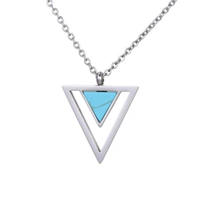 Image of Morella women&#039;s necklace with pendant Double triangle turquoise silver stainless steel in velvet bag