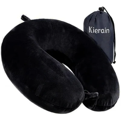 Image of kierain Travel Pillow Memory Foam Neck Support Pillow,Luxury Compact &amp; Lightweight Quick Pack for Camping,Sleeping Rest Cushion (Black)