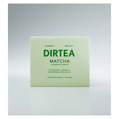 Image of DIRTEA 100% Organic Matcha Tea (7 Sachets) with Lion’s Mane, Reishi &amp; Tremella Ceremonial Grade from Japan 2,500mg Mushrooms per Serving Vegan Non GMO