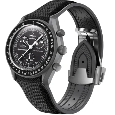 Image of REBANDACE strap for Omega X Swatch Moonswatch Watch 20mm,Folding Buckle Speedmaster Replacement Strap,Curved No Gap Men Women (Black)