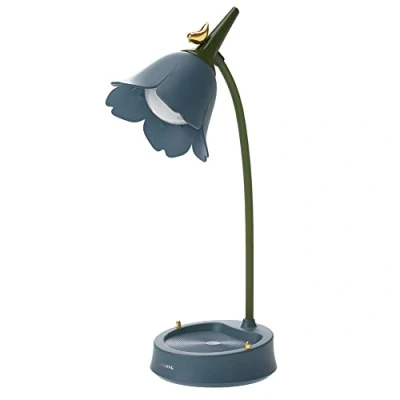 Image of LED Flower Desk Lamp Cordless Table Light 3 Color Modes Cute Touch Reading USB Rechargeable Eye Protection Night for Kids, College Dorm Bedroom (Blue)