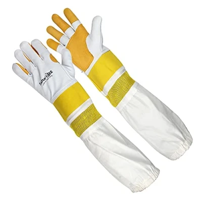 Image of SAFTA Premium Quality Leather Beekeeping Gloves, Bee keepers Gloves for Professionals, Ventilated Long Sleeves, Elastic Cuffs Sting proof Light Thorn Gardening Work Gloves.(S)