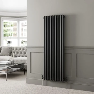 Image of DuraTherm® 1600 x 560mm Black Traditional Vertical Designer Radiator Triple Column Colosseum Cast Iron Style Central Heating Panel Radiators Rad