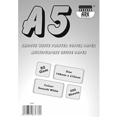 Image of ARK A5 (Half A4) Everyday 80gsm Smooth White Printer Copier Paper, Multipurpose Office Paper (500 Sheets) (1)