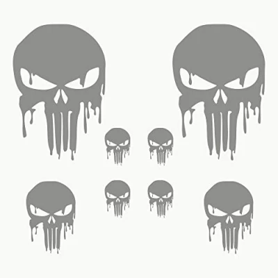 Image of Autodomy Pack of 8 Units Melted Skull Stickers Sticker Punisher Vinyl Rain and UV Resistant External for Car, Helmet Motorbike Silver