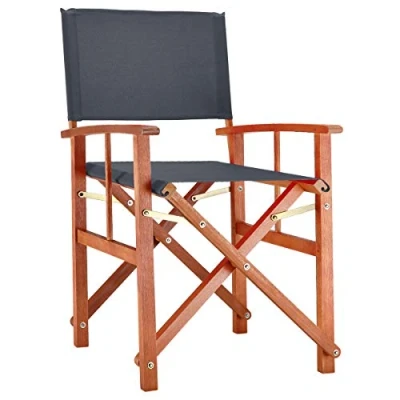 Image of CASARIA® Cannes Wooden Directors Chair FSC® Certified Eucalyptus Wood Makeup Artist Folding Indoor Outdoor Garden Furniture Bistro Foldable Pop Up Camping Fishing Anthracite