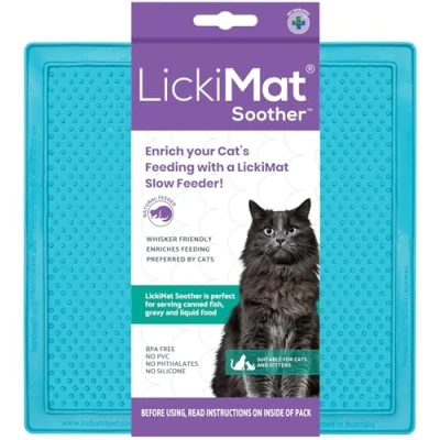Image of LickiMat Classic Soother Cat Slow Feeders Lick Mat, Boredom Anxiety Reducer; Perfect for Food, Treats, Yogurt, or Peanut Butter. Fun Alternative to a Feed Bowl Dish, Turquoise