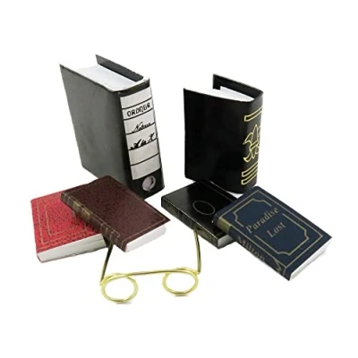 Image of Melody Jane Dolls House Assorted Books &amp; Reading Glasses Office Study Bookshelf Accessory