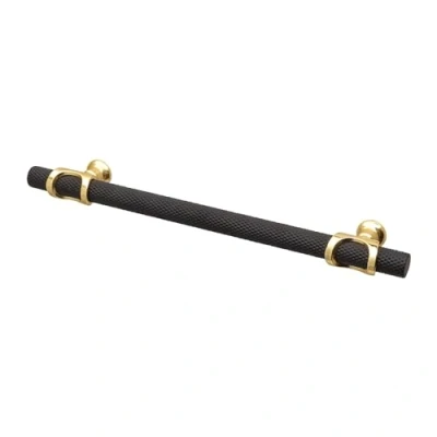 Image of Decoranddecor Amelia Knurled T bar Kitchen Cupboard Cabinet Handle Aluminium (224mm, Matt Black Gold)