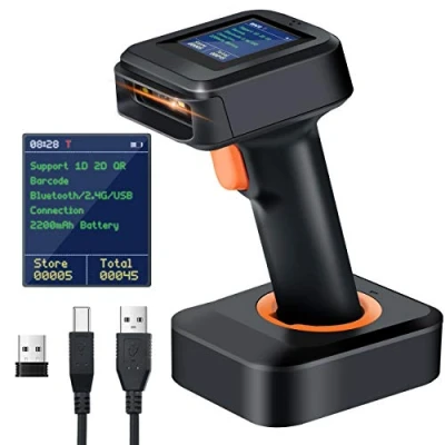 Image of Tera 2D Barcode Scanner Wireless, Bluetooth QR Code Scanner, with Time Display Screen Battery Level Indicator Charging Base, Patent Number 90078251950003, HW0006