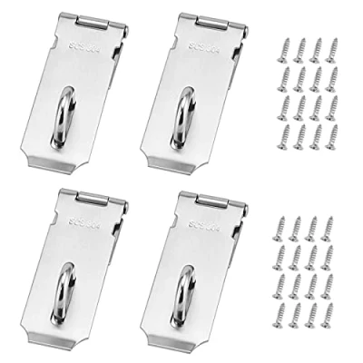 Image of MANCHAP 4 PCS Inch Door Latch Hasp, Stainless Steel Hasp Latch, Silver Lock with Padlock and Screws, Clasp Bolt for Garden Gate, Shed, Cabinet