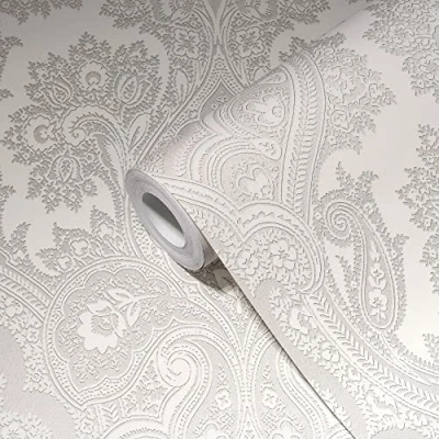 Image of Livingwalls My Home Spa 387084 Non Woven Wallpaper Baroque Grey Glitter Ornaments 10.05 x 0.53 m Made in Germany