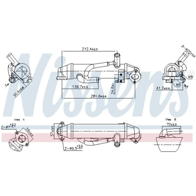Image of 1127242, 1333297, 1C1Q9F464AD, 1C1Q9F464AE EGR Cooler NISSENS 989456 without gaskets/seals vacuum bypass