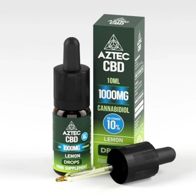 Image of Aztec CBD Highest Strength Oil Drops, Vegan, Halal, Non GMO, All Natural, Purest Quality, THC Free 10ml. (1000mg (10%), Lemon (MCT Oil))