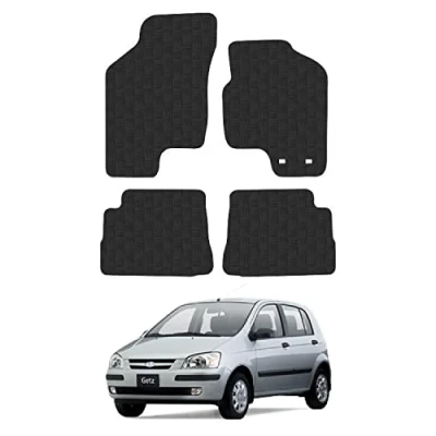 Image of Rubber Car Mats Compatible with Hyundai Getz (2002 2009) Tailored Fit Floor Set Accessory Black Custom 4 Pieces Clips Anti Slip Backing, Heavy Duty &amp; Waterproof