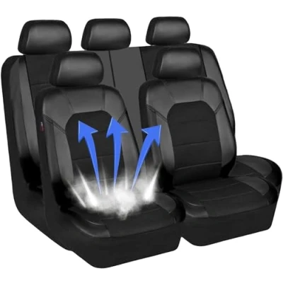 Image of RESKIU Car Seat Covers Set for Isuzu D Max 2020 2024, Full Protectors Leather Breathable Front Rear Interior Accessories,A Black