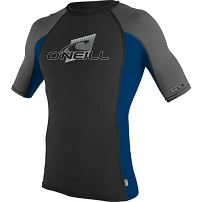 Image of O&#039;Neill Men&#039;s Skins Short Sleeve Crew Rash Guard Nylon Elastane Shirt Black/Deep Sea/Graphite, 3X Large