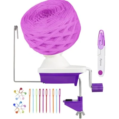 Image of Yarn Ball Winder, Winder Knitting Set Hand Operated with Tabletop Clamp for Storage (22) (Purple)