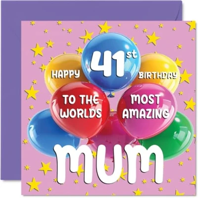 Image of 41st Mum Birthday Card World&#039;s Most Amazing Happy for from Daughter Son, 145mm x Age 41 Forty One Greeting Cards Mother Mom