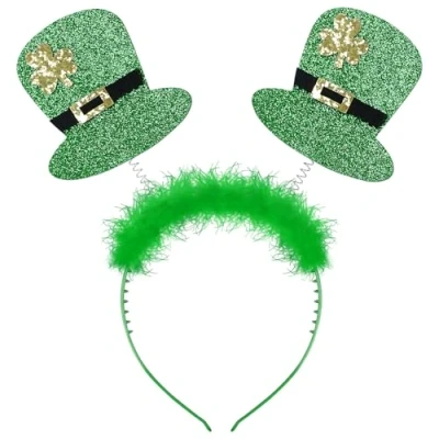 Image of VEYLIN St Patricks Headband Irish Hat Head Bopper with Shamrock Hats Deely Boppers St. Patrick&#039;s Day Novelty Gifts Fancy Dress Hair Accessory for Adults